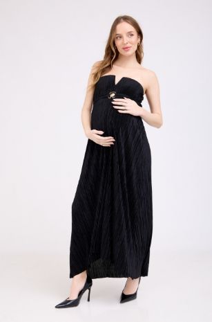 שמלת הריון סטרפלס פליסה שחורה