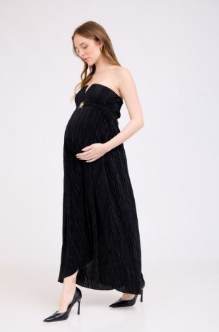 שמלת הריון לאירועים סטרפלס פליסה שחורה