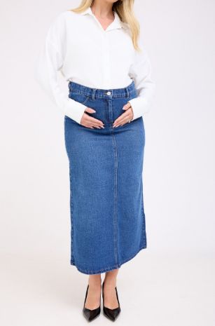 חצאית ג'ינס להריון כחולה מקסי