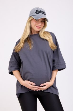 טי שירט הריון אוברסייז ורדה אפור פלדה