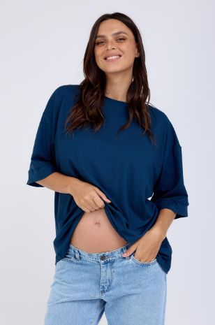טי שירט הריון אוברסייז ורדה כחול אינדיגו