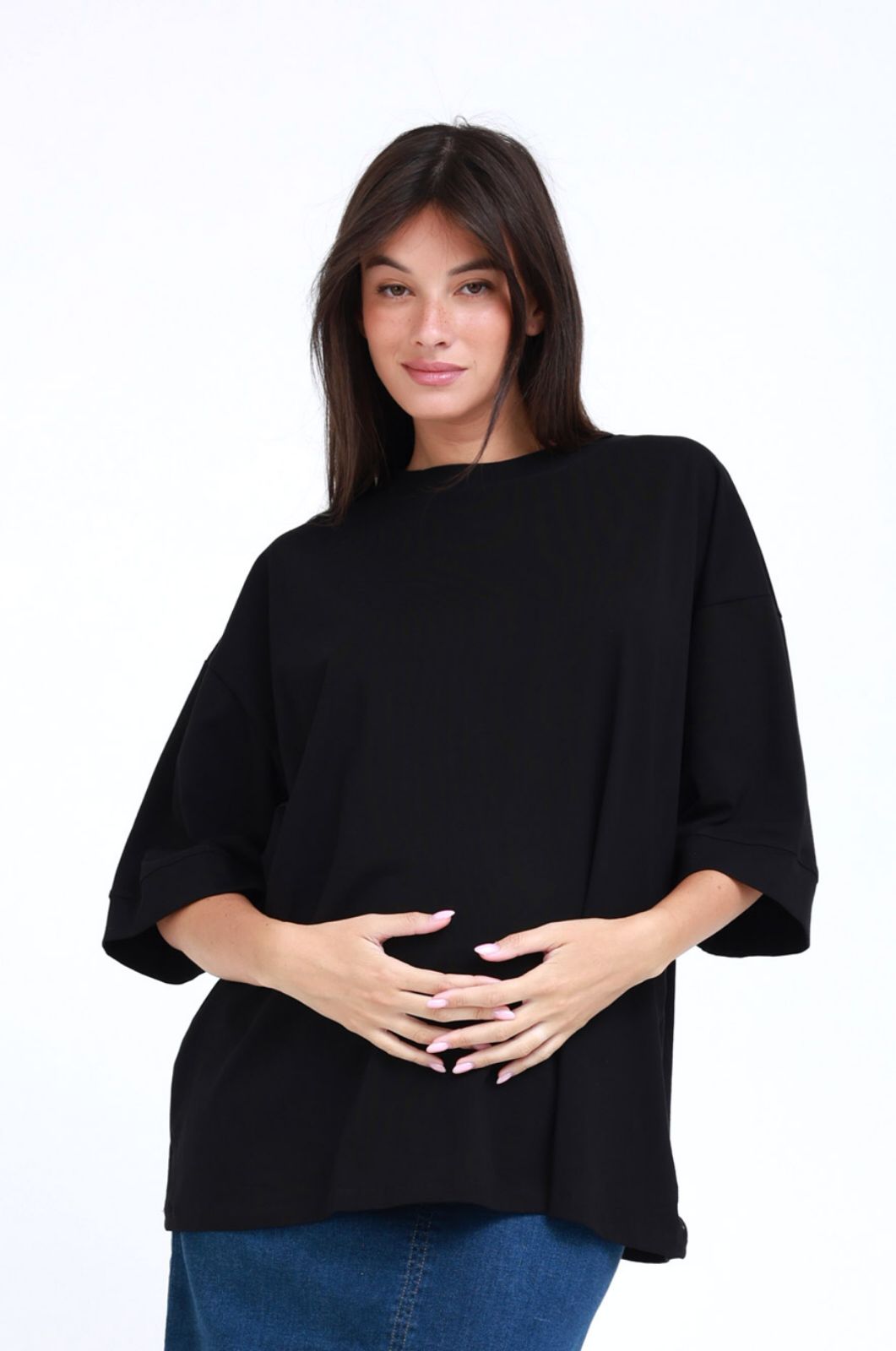 טי שירט הריון אוברסייז ורדה שחור