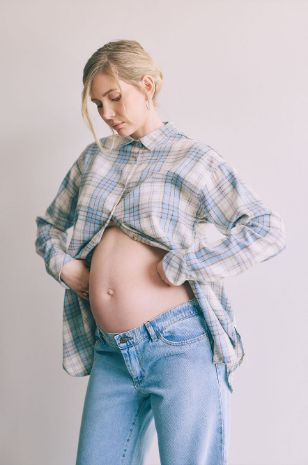 חולצת הריון משבצות גברית תכלת