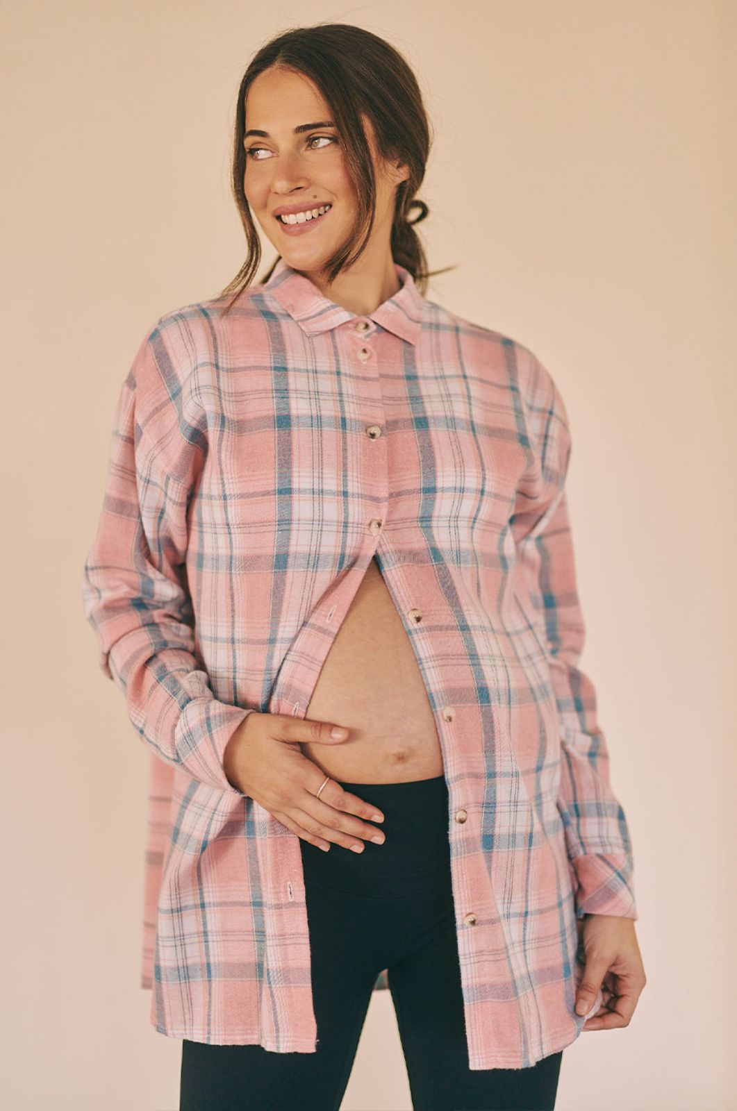 חולצת הריון משבצות גברית ורודה