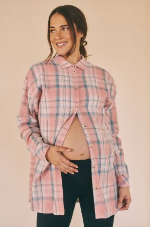 חולצת הריון משבצות גברית תכלת