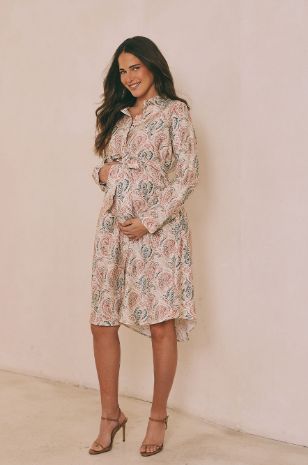 שמלת הריון סופי הדפס פרחים חאקי