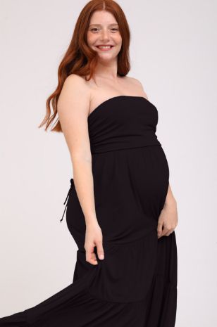 שמלת הריון סטרפלס מקבצות שחורה