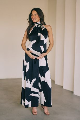 שמלת הריון קרולינה הדפס שמנת ושחור של אבישג ארבל