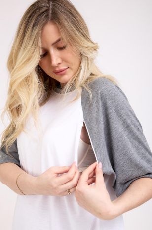 חולצת הריון והנקה רוכסנים אפור לבן