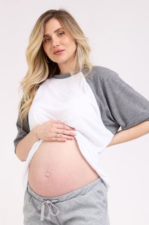 חולצת הריון והנקה רוכסנים אפור לבן