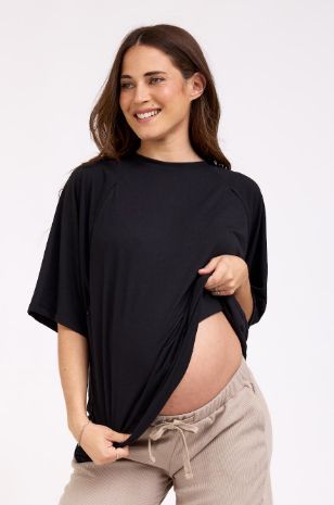 חולצת הריון והנקה רוכסנים שחורה