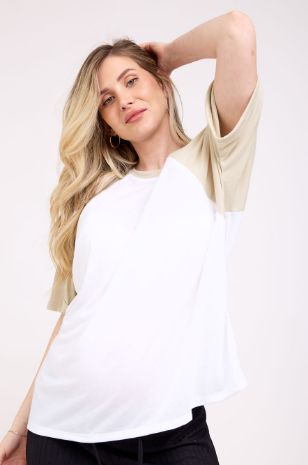 חולצת הריון והנקה רוכסנים לבן בז'