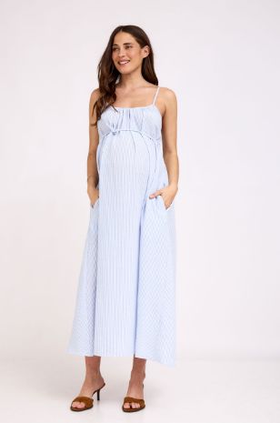 שמלת הריון טופז פסים תכלת לבן