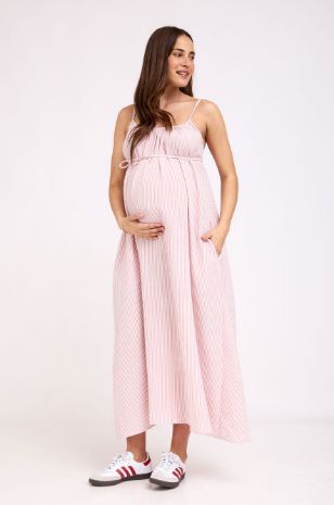 שמלת הריון טופז פסים קורל לבן