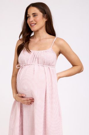 שמלת הריון טופז פסים קורל לבן