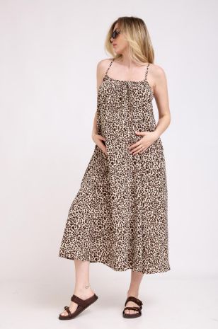 שמלת הריון מקסי מנומר בז'