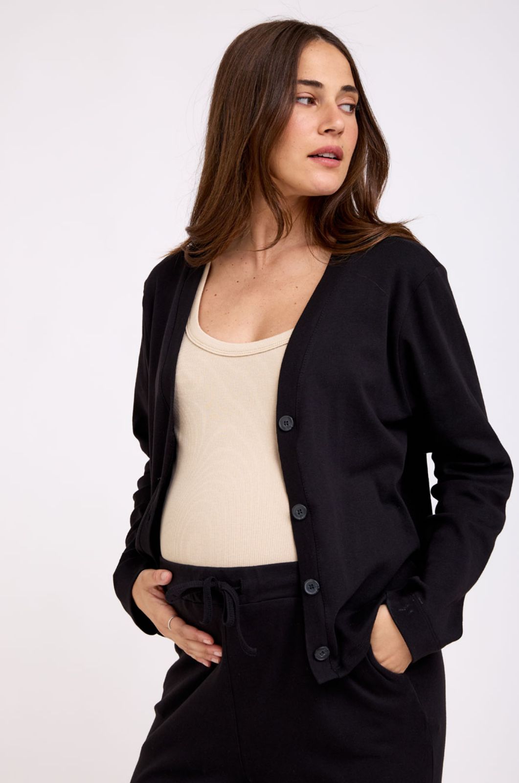 קרדיגן הריון V כפתורים שחור