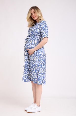 שמלת הריון מלורי כחול שמנת אבשיג ארבל