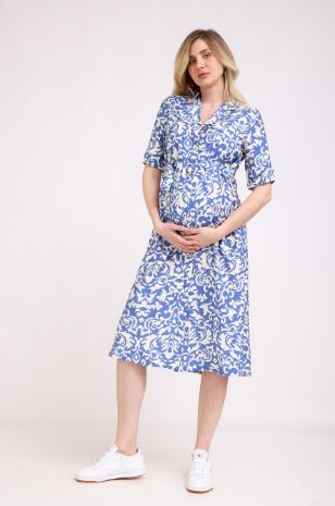 שמלת הריון מלורי כחול שמנת אבשיג ארבל