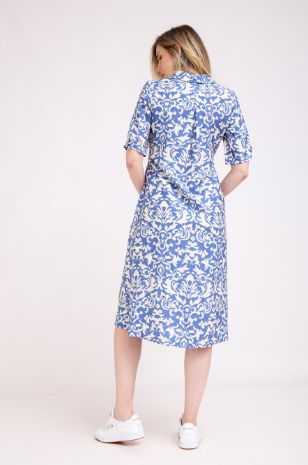 שמלת הריון עם קשירה כחולה שמנת