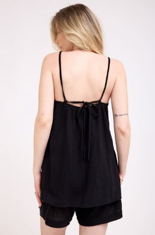 טופ להריון כתפיות נקשרות שחור