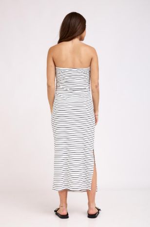 שמלת סטרפלס להריון פסים שמנת פס שחור לקיץ