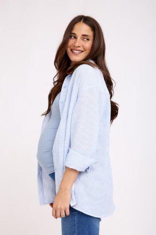 חולצת הריון אלמה שמנת פס תכלת