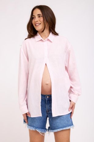 חולצת הריון אלמה שמנת פס ורוד