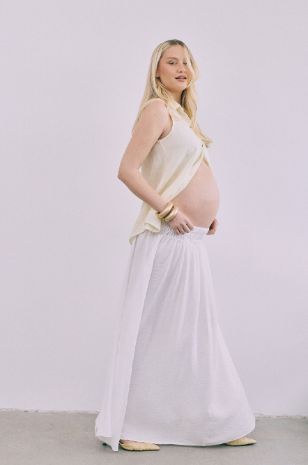חצאית הריון ארוכה לבנה לחג של אבישג ארבל