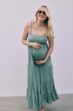 שמלת הריון סטרפלס מקבצות ירוקה