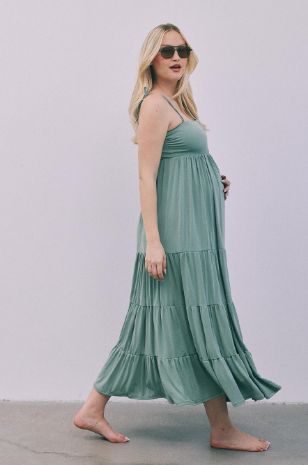 שמלת הריון סטרפלס מקבצות ירוקה