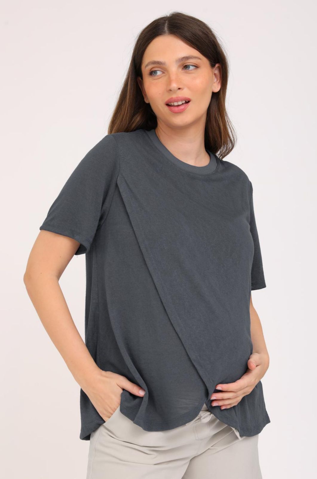 חולצת הריון אינס ש.קצר אפור בטון