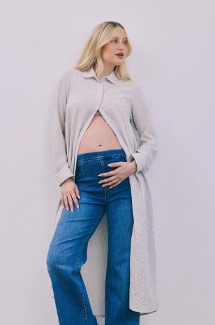 שמלת חולצה להריון אלינור פסים בז'