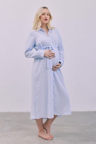 שמלת חולצה להריון צנועה פסים תכלת