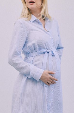 שמלת חולצה להריון אלינור פסים תכלת