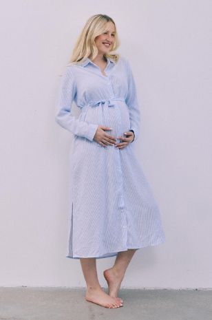 שמלת חולצה להריון אלינור פסים תכלת