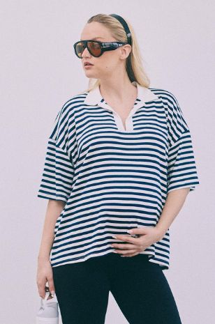 חולצת רובי להריון פסים נייבי שמנת של אבישג ארבל