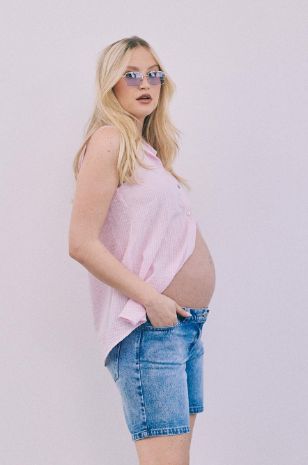 ג'ינס הריון לירן קצר כחול בהיר