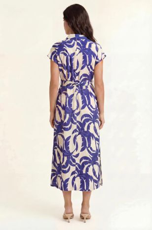 שמלת הריון מקסי עם חגורה שמנת כחול